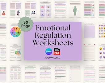 Emotional Regulation Worksheets | 30 Page DBT Skills & CBT Workbook | Distress Tolerance and Self Regulation Tools | Canva Template and PDF