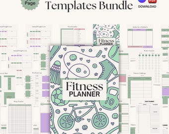 50 Page Fitness Planner Bundle | Workout Log and Meal Tracker | Strength Training and Gym Progress Journal | Printable Canva Template & PDF