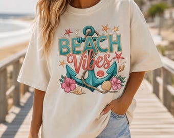 Strand-Look-Shirt (PNG) | Vorder- und Rückseite | Sommerliches Strand-Shirt-Design | Küsten-Anker-Shirt | DTF-Sublimations-PNG