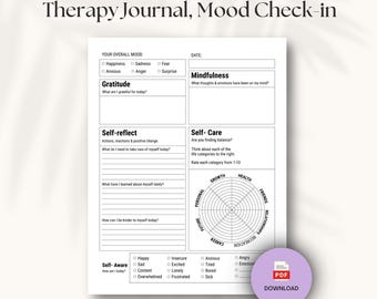Emotional Check In Printable Feelings Journal Therapy Tool Mental Health PDF, Depression Tracker & Anxiety Logbook, Self Care Planner