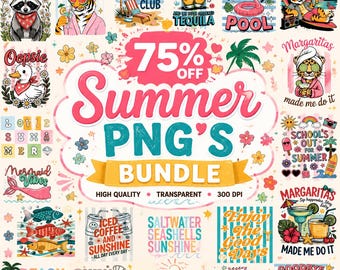Sommerliches PNG-Bundle, Sublimationsdesigns mit sommerlichem Flair, tropische, Retro- und verspielte Sommergrafiken, digitaler Download für DIY-Bastelarbeiten