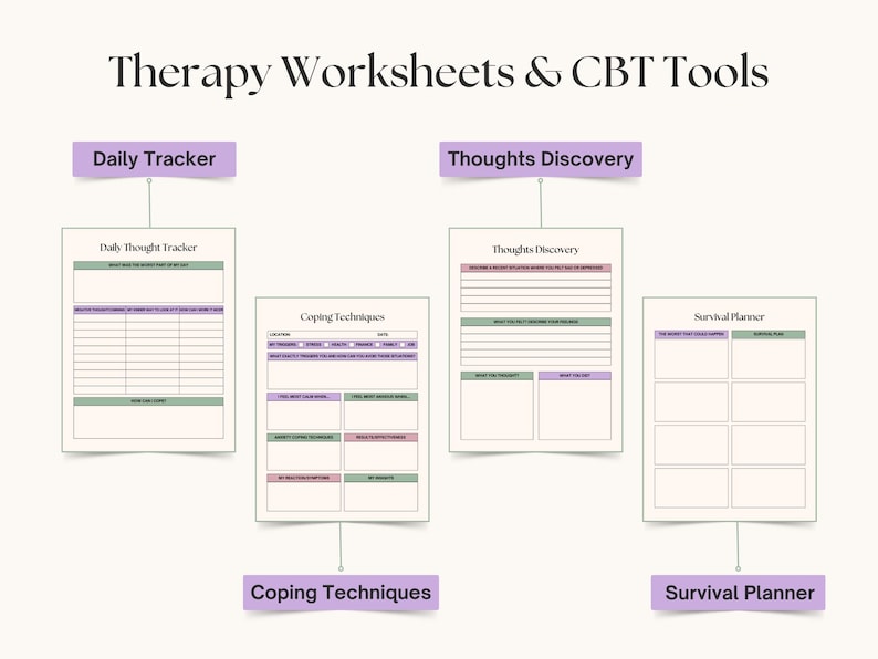 Therapy Worksheet Mega Bundle | CBT Trauma & ADHD Workbook Kit | Mental ...