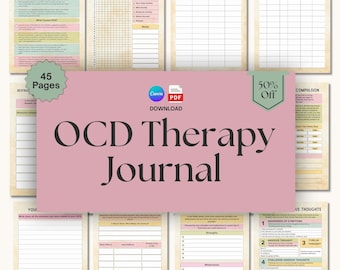 OCD Recovery Workbook Printable | Cognitive Behavioral Therapy CBT Worksheets | Anxiety & Intrusive Thoughts Journal, Canva and PDF
