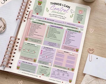 Dinge, die ich kontrollieren kann Arbeitsblatt | Angst Printable PDF | Planer zur Selbstreflexion und Achtsamkeit| Sofort Download