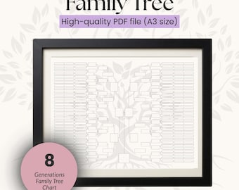 8 Generation Family Tree Chart, Genealogy Template, Printable Ancestry Tree, Editable Family History Chart, Instant Download (PDF & Canva)