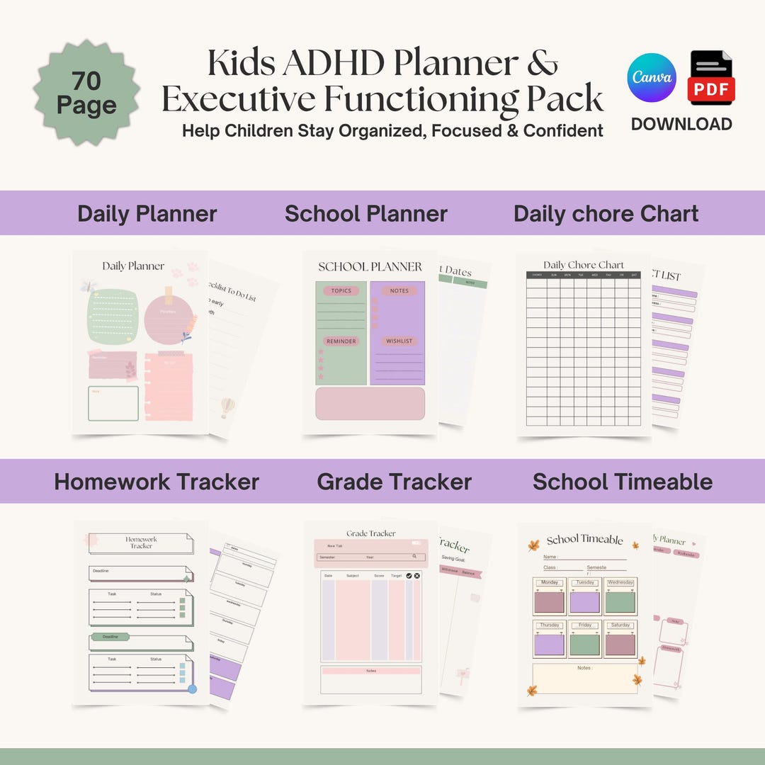 Kids ADHD Executive Functioning Planner | Visual Routine Charts ...