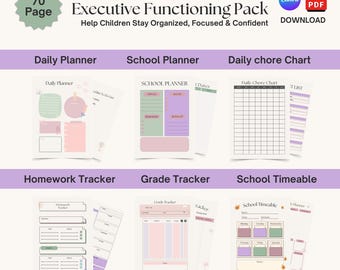 Planer zur Förderung exekutiver Funktionen bei Kindern mit ADHS | Visuelle Routinediagramme & Verhaltenschecklisten | Tool für Schulberater und Homeschooling | Canva PDF