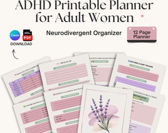 ADHD-planerare för vuxna kvinnor | Arbetsbok för exekutiv funktion och neurodivergent organisatör | Verktyg för tidsblindhet | Canva och PDF