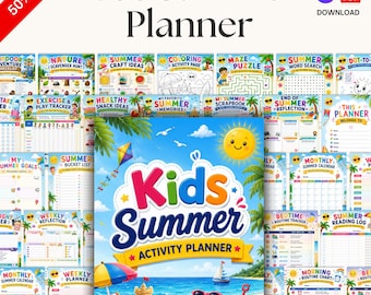 Kinder Sommer Aktivität Planer Canva Vorlage, Sommer Bucket List, Leselog druckbar, Boredom Buster Aktivitäten, Sommer Stundenplan PDF