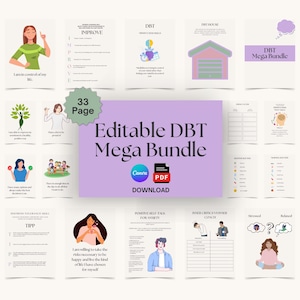 Editable DBT Mega Bundle for Emotional Regulation | Dialectical Behavior Therapy Workbook | Interpersonal Skills & Mindfulness | Canva PDF