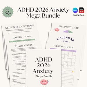 ADHD & Anxiety Bundle | Executive Functioning Workbook, CBT Worksheets | Neurodivergent Planner | Coping Skill for Adults | Canva and PDF
