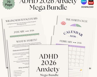 ADHD & Anxiety Bundle | Executive Functioning Workbook, CBT Worksheets | Neurodivergent Planner | Coping Skill for Adults | Canva and PDF