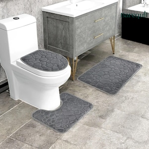 Crochet Bath Mat Set of 3: Soft Microfiber, Striped Cotton Bathroom Rugs