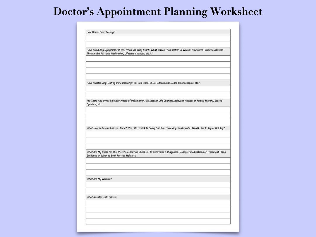 Doctor's Appointment Prep Worksheet | Printable PDF - Etsy