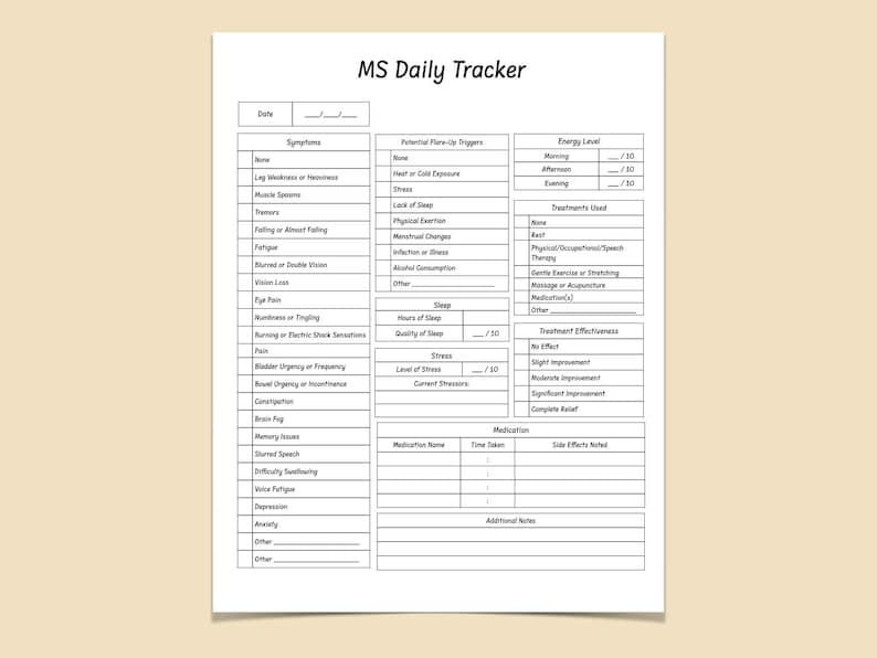 Ms Health Worksheet MS Symptom Tracker | Printable PDF | Multiple Sclerosis Daily Log - Etsy