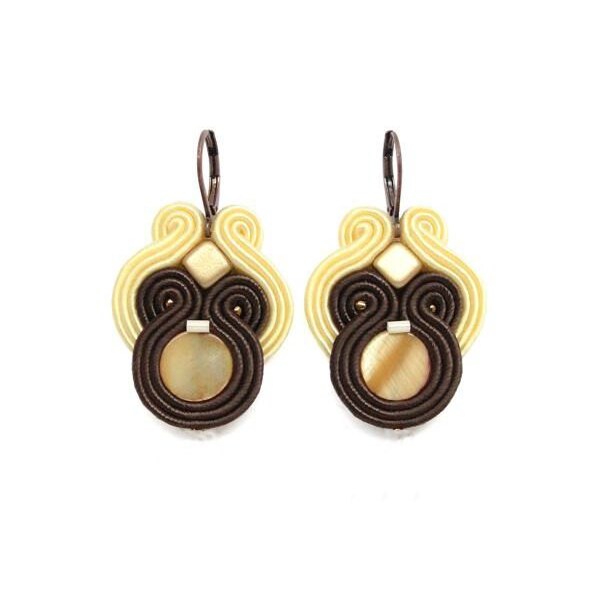 Brown Chandelier Earrings Soutache Earrings Brown Earrings Long Chandelier Earrings Mother of Pearl Earrings Brown Statement Earrings