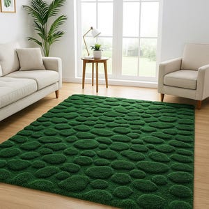 3D Tufted Moss Rug: Handmade Green Textured Carpet