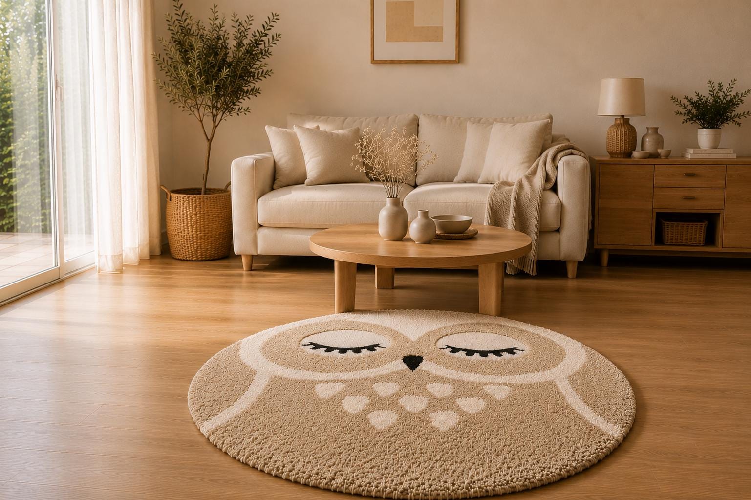 Round Owl Rug.Tufted Owl Area Rug,Nursery Rug,Kids room carpet,Scandinavian Rug,Boho Home Decor,Plus