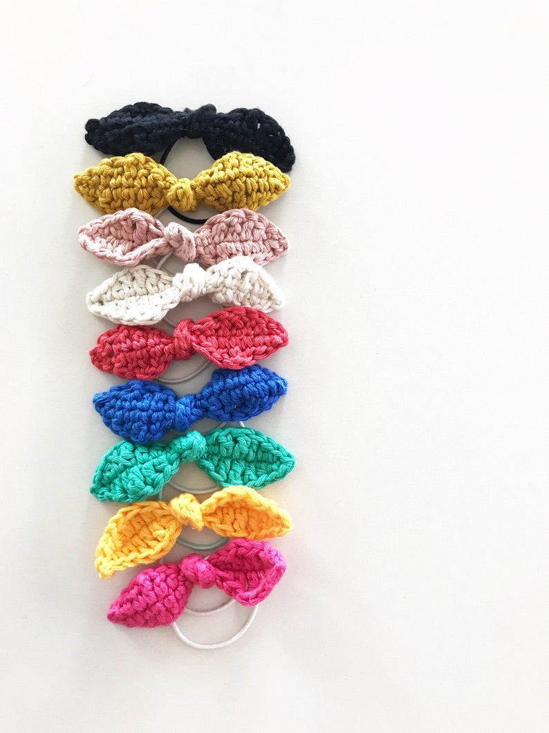 Set of 3 Handmade Bow Hair Bands  Crocheted Hair Ties  image 1