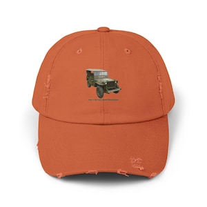 Cap, Unisex Distressed Hat with Vintage Jeep designation, Truck, 1/4-Ton, 4x4, Command Reconnaissance, with a playful nod to the present.