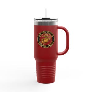 USMC Eagle Globe and Anchor Insulated Travel Mug - Jar Heads and Devil Dogs, Semper Fi - Military Gift, Marine Corps Mug
