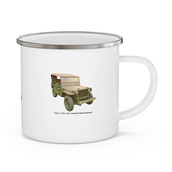 Enamel Camping Mug, Vintage Jeep Truck Design, Adventure Mug, Retro Off-Road Cup, Outdoor Enthusiast Gift, Campfire Mug
