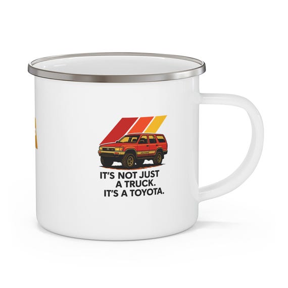 Enamel Camping Mug, Retro 90s 4Runner TRD Logo, Vintage Outdoor Adventure Cup, Campfire Coffee Mug, Camper Gift, Enamelware Mug