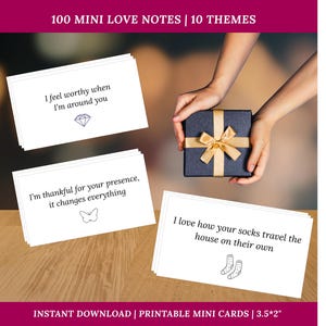 100 Printable Love Notes | Romantic Mini Cards (Digital Download)