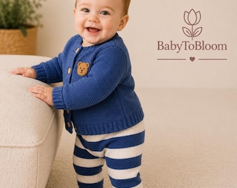 Conjunto de ropa de punto para bebé niño, primavera/invierno, chaqueta y pelele para recién nacidos (0-18 meses).