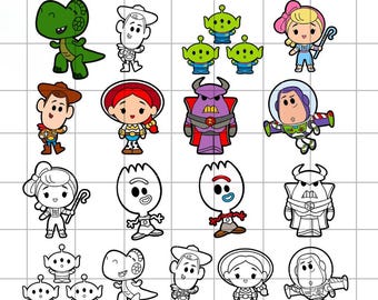 Paquete SVG de personajes de Toy Story para bebés, Chibi Toy Story PNG, Archivo digital de Woody, Clipart de Rex, SVG para Cricut