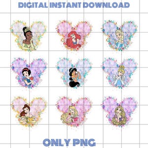 All Princess Png Bundle, Snow White Png, Princess Ariel Clipart, Disney Princess Moana Digital File, Tiana Png