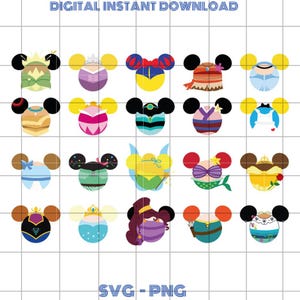 All Princess Ear Svg Bundle, Princess Head Svg, Mouse Ear Png, Cute Princess Clipart, Cut File For Cricut