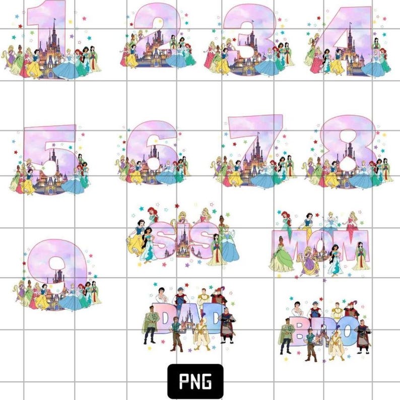 Princess Birthday Numbers PNG Bundle: Party Decor (digital Download) - Etsy