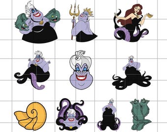 Paquete SVG de Úrsula, Reina del Mar PNG, Archivo digital de dibujos animados, Clipart de bruja linda, SVG para Cricut