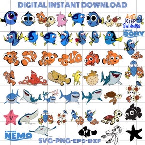 Può includere: Download digitale immediato con personaggi dei cartoni animati di "Alla ricerca di Nemo" e "Alla ricerca di Dory". L'immagine include Nemo, Dory e altre creature marine in vari colori e pose. Testo: "Just Keep Swimming."