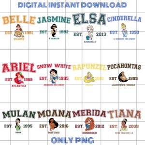 Princess Est Png Bundle, Elsa Png, Princess Ariel Clipart, Disney Princess Moana Digital File