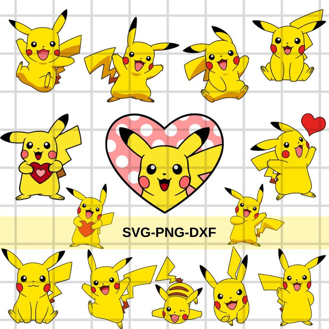 Pikachu Svg Bundle, Pokemon Png, Cute Pika Digital File, Pikachu Love ...