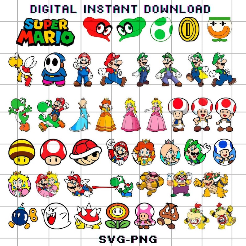 Mario Group Vector Mario Bross Svg Bundle, Super Mario Friends Digital File , Luigi ...