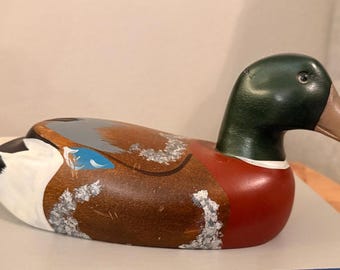 Señuelo de pato ánade real de madera pintado a mano estilo vintage / Decoración rústica para cabaña