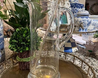 Jarra vintage de vidrio transparente con agitador / Artículos de bar soplados a mano