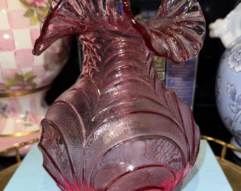 Jarrón de cristal rosa vintage / Cristal artístico con borde ondulado, decoración decorativa en tono rosa empolvado para el hogar