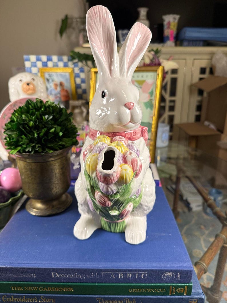 Rabbit Shaped Pitcher | Ceramic Bunny Floral Pitcher | Grandmillennial ...