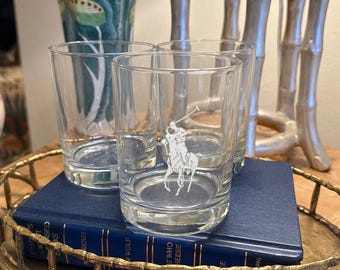 Vasos vintage Polo Ralph Lauren con motivos ecuestres / Juego de vasos de cóctel grabados