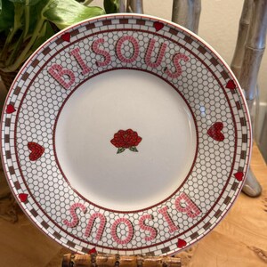 Anthropologie Bisous Plate | French Rose Heart Dessert Tableware image 1