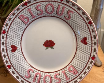 Anthropologie Bisous Plate | French Rose Heart Dessert Tableware