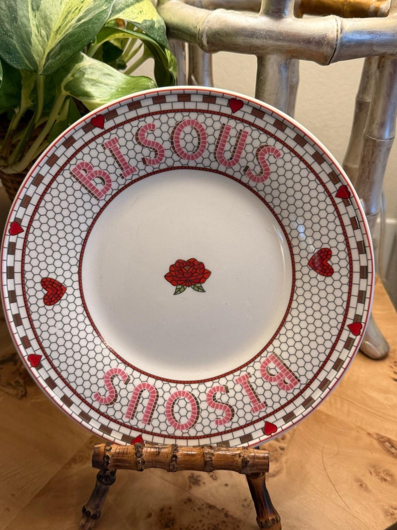 Anthropologie Bisous Plate | French Rose Heart Dessert Tableware image 1