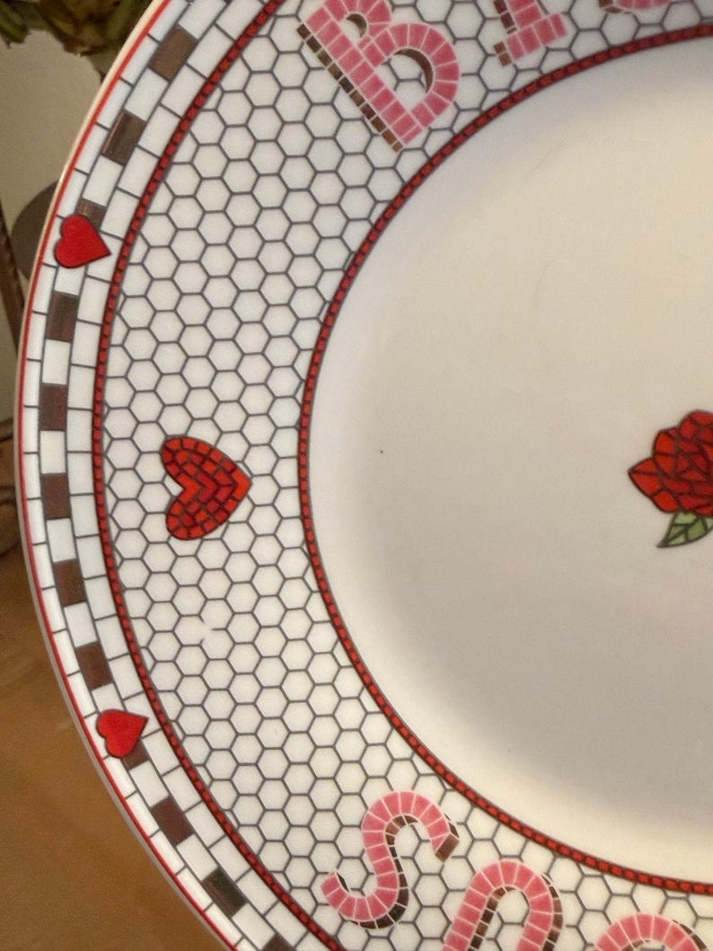 Anthropologie Bisous Plate | French Rose Heart Dessert Tableware image 3