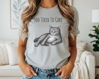 Lustiges T-Shirt für Katzenliebhaber, lustiges Katzenillustrations-T-Shirt, lustiges Katzenillustrations-T-Shirt, lustiges Haustier-Liebhabergeschenk, süßes schläfriges Katzen-T-Shirt