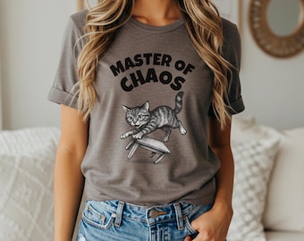Master of Chaos Cat Shirt, Funny Kitten Knocking Things Over Tee, Mischief Cat T-Shirt, Playful Pet Lover Gift, Cute Chaos Cat Graphic