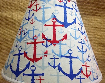 Red and Blue Anchors on White Lamp Shade